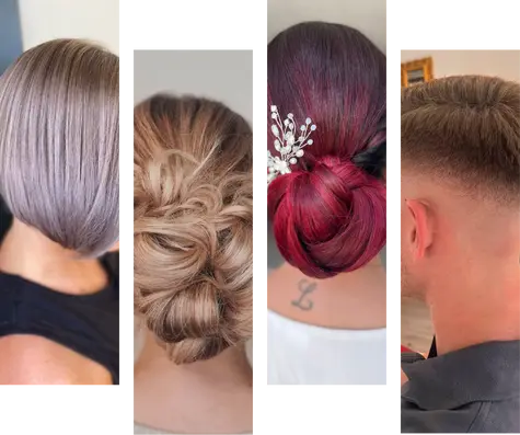 Bilder-Mix von 4 Kundenergebnissen mit verschiedenen Frisuren und Haarstylings