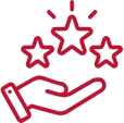Icon mit einer Hand und 3 glänzenden Sternen darüber - als Zeichen für eine Top Qualität