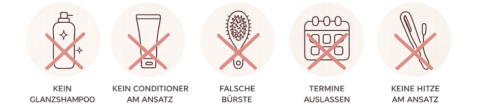 No-Gos bei Haarverlängerungen als Icons