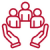 Icon_tolles_Team Icon mit 2 Händen, die ein Team aus mehreren Personen umschließen